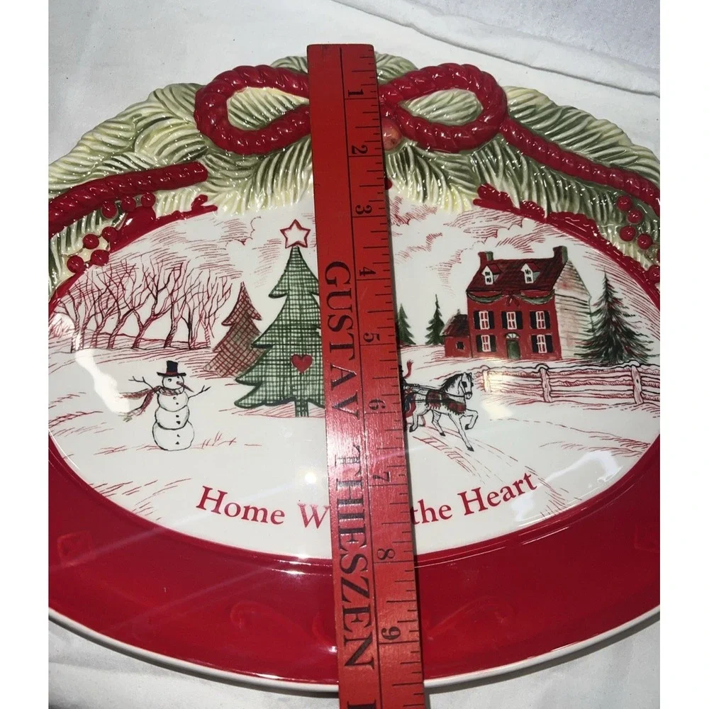 FITZ & FLOYD Oval Cookie Platter Home Warms the Heart Christmas Holiday 13 1/2 